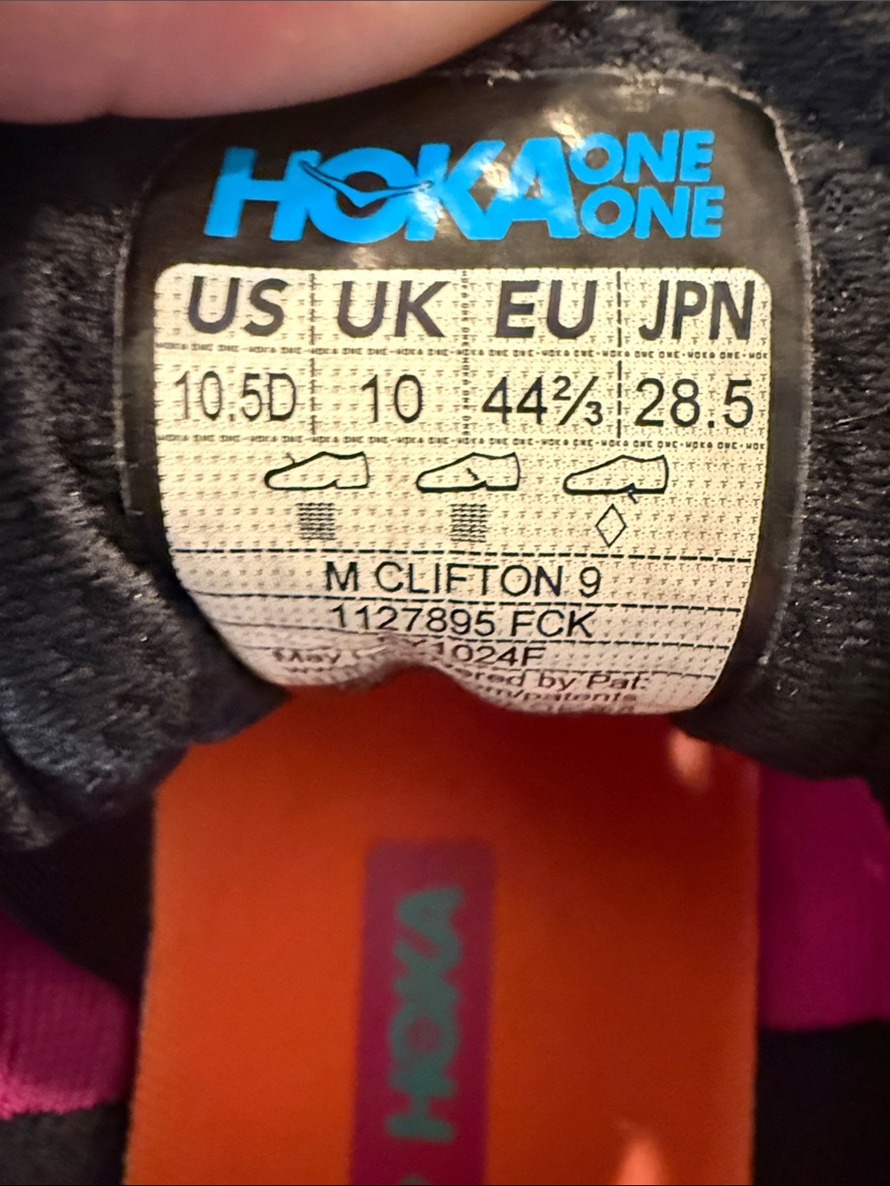 Hoka One One Clifton 9 Men’s Pink and Orange Athletic Running Shoes - size 10.5 - Picture 2 of 7